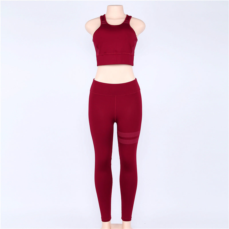 Round Collar Top+Long Pants Fitness Tracksuit