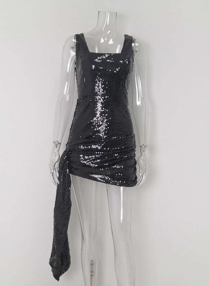 Tank Sequin Ruched Wrap Drape Mini Dresses/Skirts