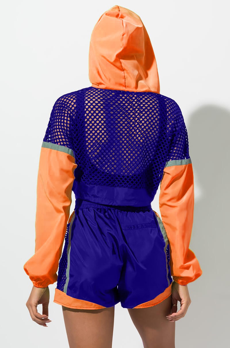 Fishnet Long Sleeve Hoodie Jacket and Shorts Sets