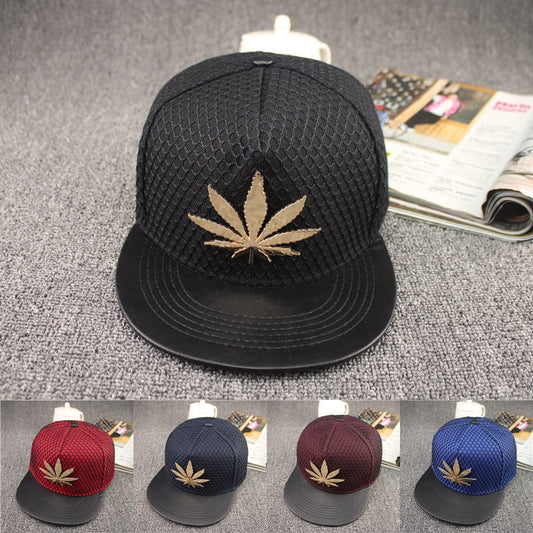 Cannabis Leaf Pu Leather Brim Snapback Hats