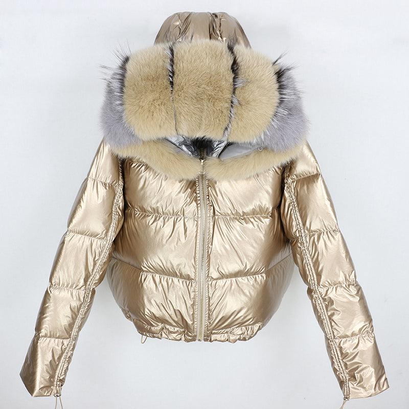 Metallic Real Fox Fur Parka Reversible Puff Jackets (Multi-Colors)