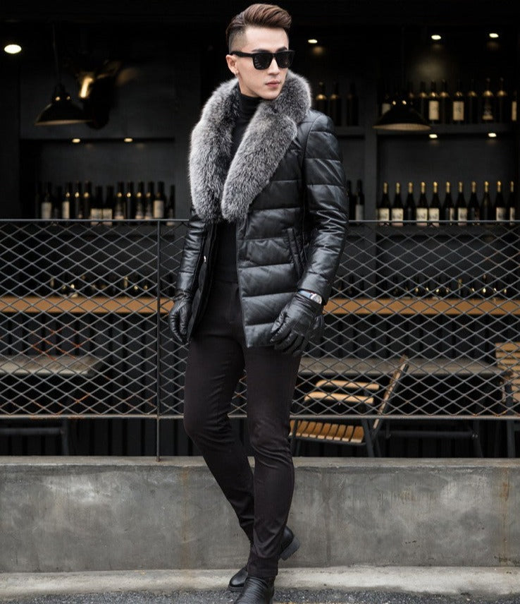 Genuine Leather Duck Down Real Fox Fur Collar Coats