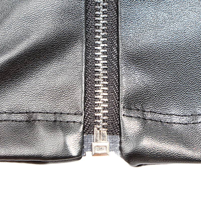 Vinyl Front Zipper Short Sleeve Bodycon Mini Black Dress
