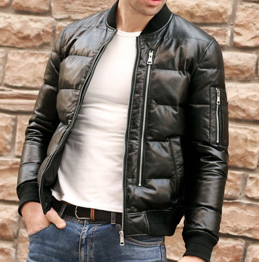 Genuine Leather Jacket Duck Down Bomber