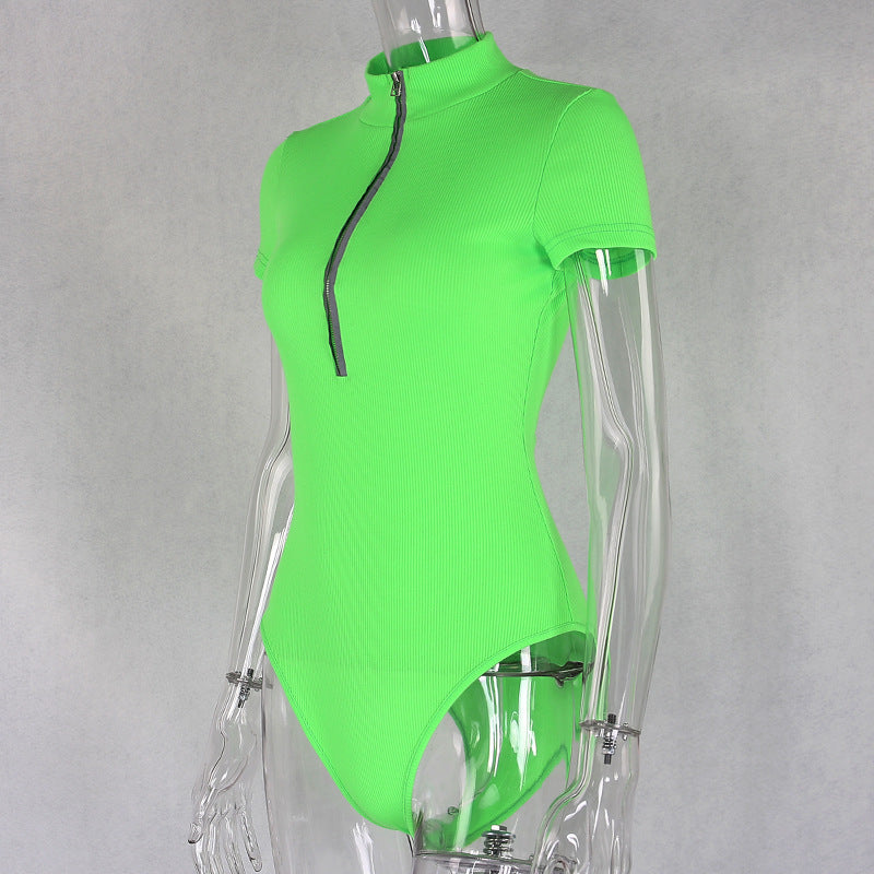 Neon Fluorescent Zipper Short Sleeve Bodysuit