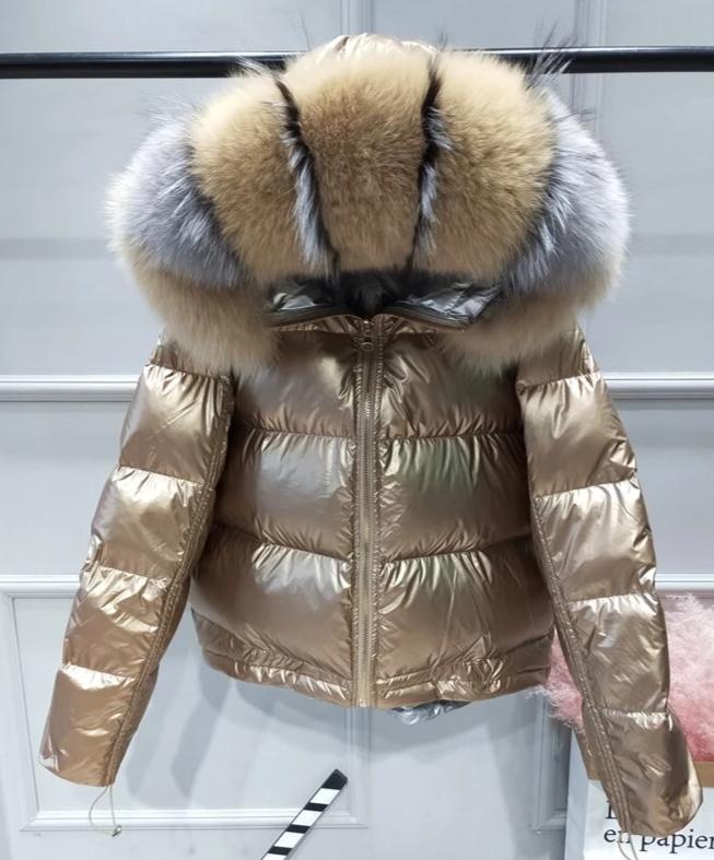 Metallic Real Fox Fur Parka Reversible Puff Jackets (Multi-Colors)