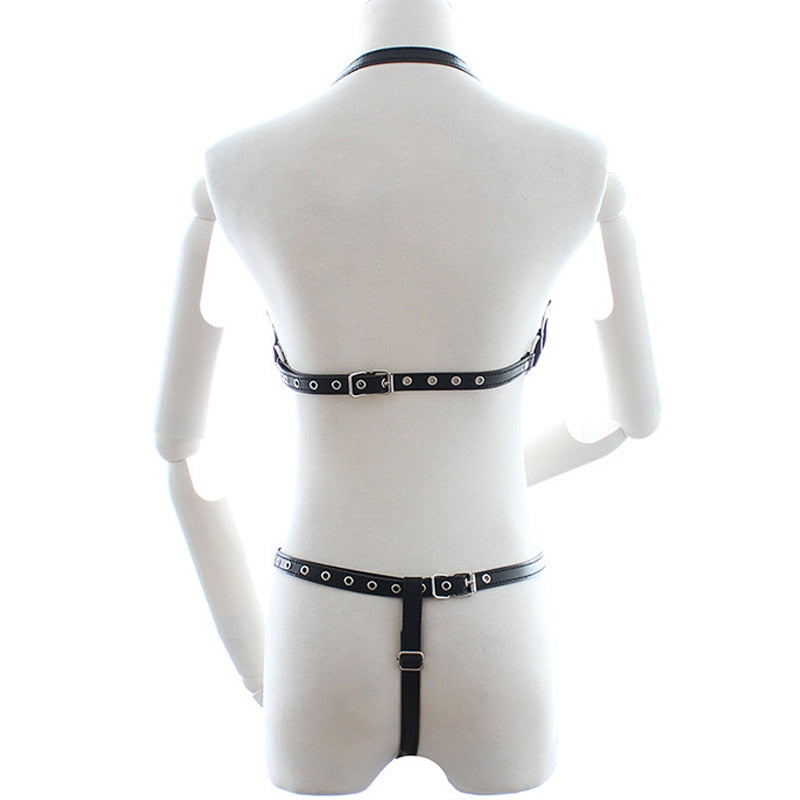 Handmade Leather Belt Metal Ring Hollow Out Bikini Set