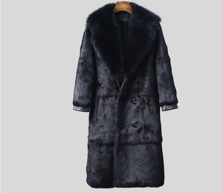 Real Rabbit Fur Big Fox Collar Long Coats