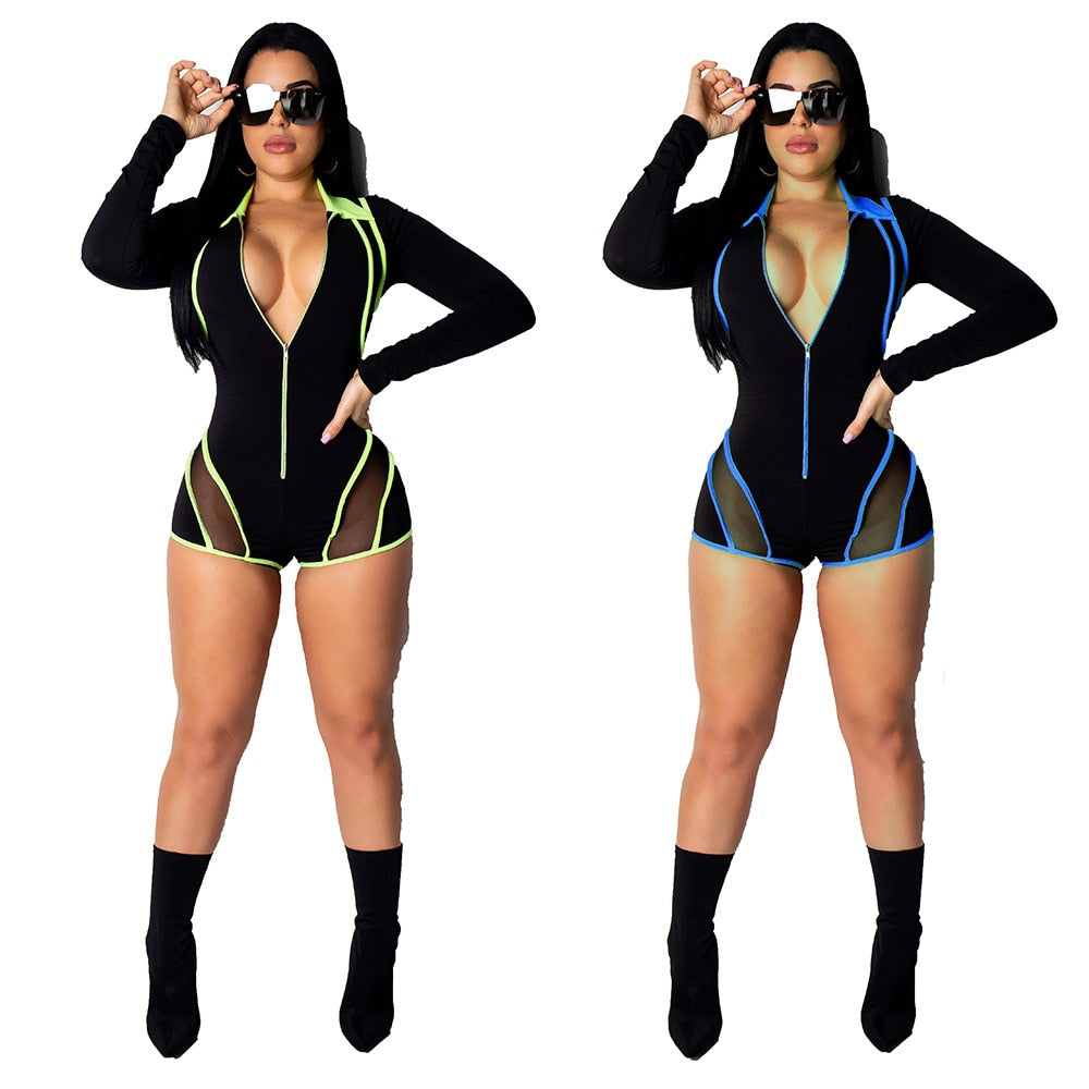 Neon Striped Long Sleeve Mesh Rompers