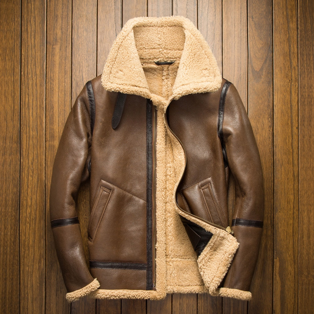Brown Genuine Leather Sherling Fur Coats