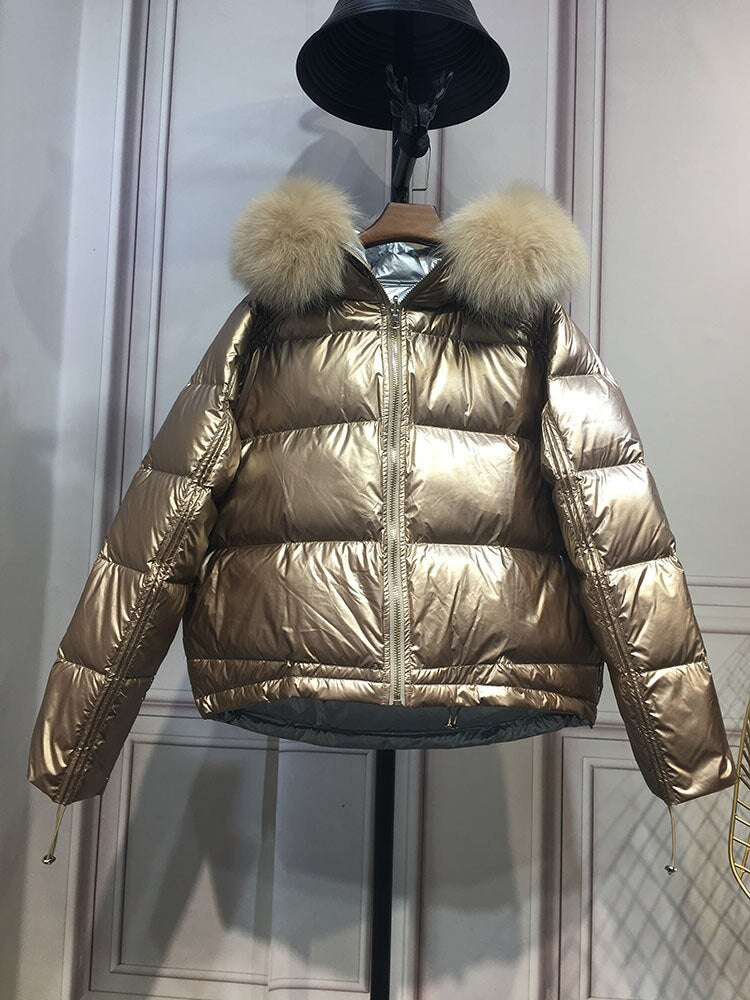 Metallic Real Fox Fur Parka Reversible Puff Jackets (Multi-Colors)