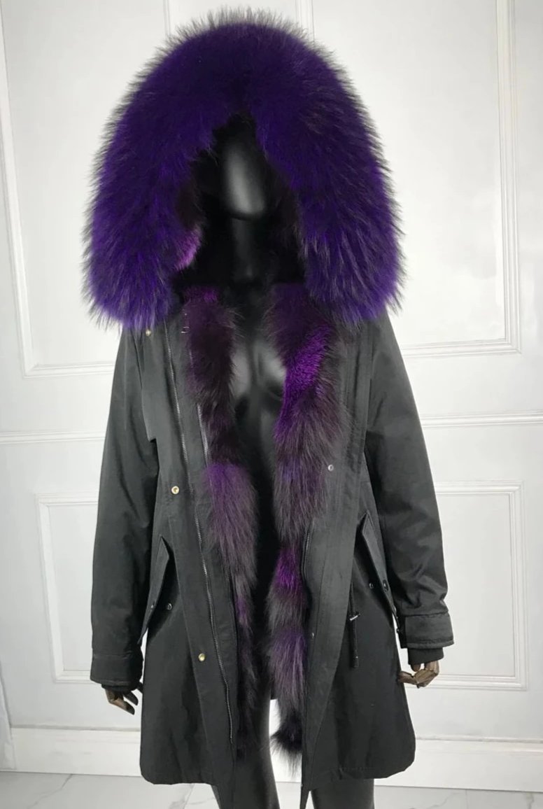 Colorful Real Rabbit Fur Lining with Fox Hood Coats (Multi-Colors)