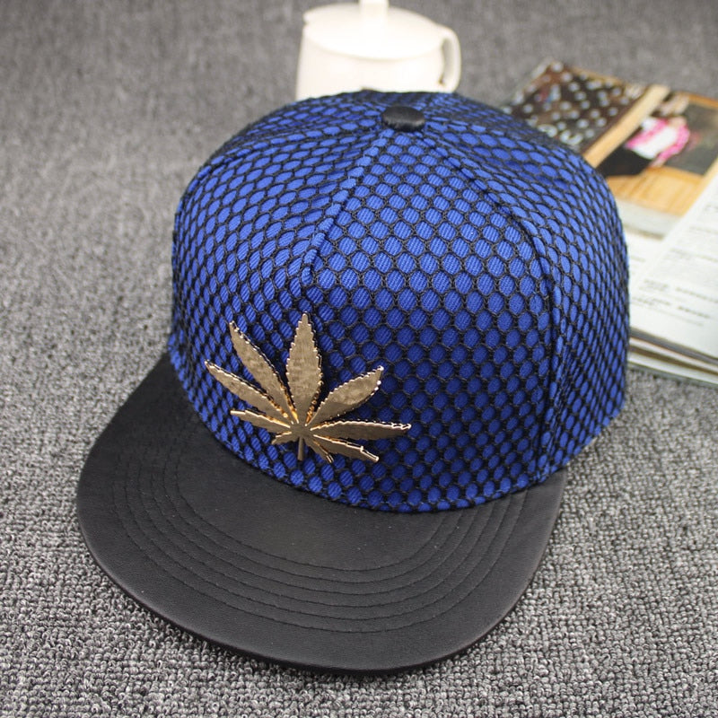 Cannabis Leaf Pu Leather Brim Snapback Hats