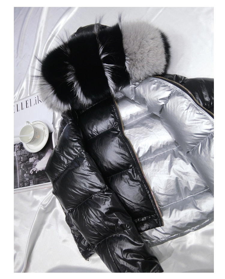 Metallic Real Fox Fur Parka Reversible Puff Jackets (Multi-Colors)