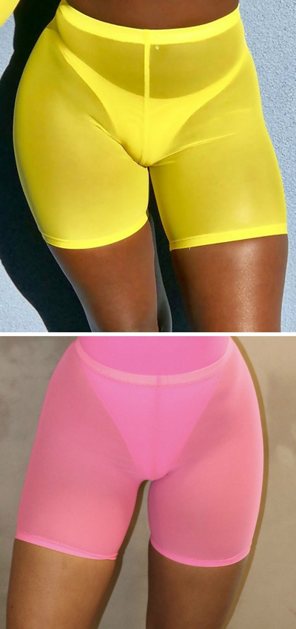 Neon Transparent Mesh High Waist Shorts