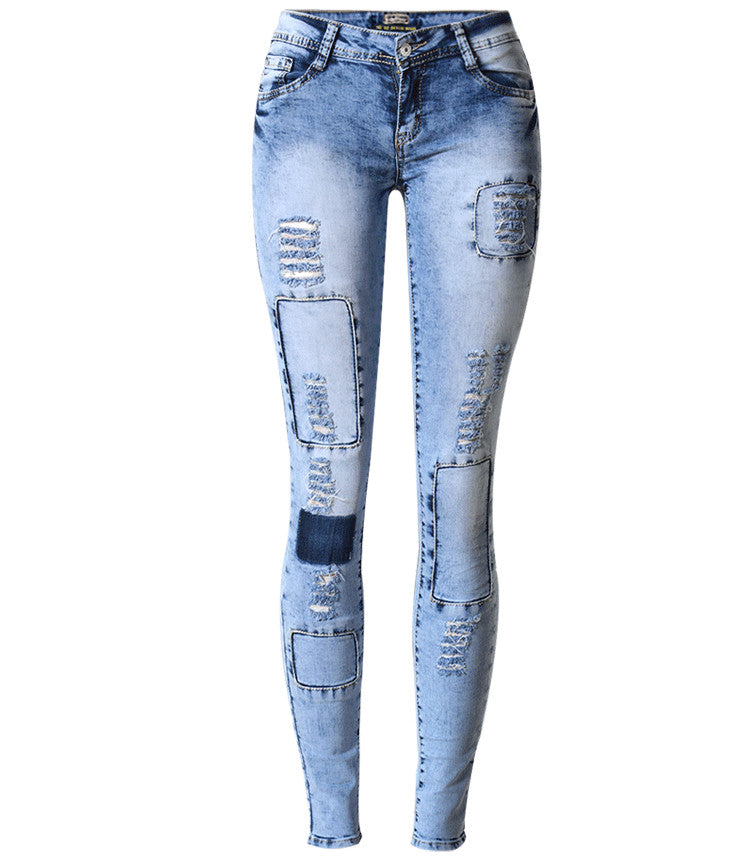 Ripped Patch Jeans Slim Fit Jeans