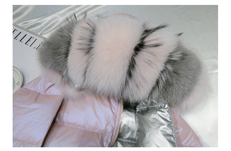 Metallic Real Fox Fur Parka Reversible Puff Jackets (Multi-Colors)