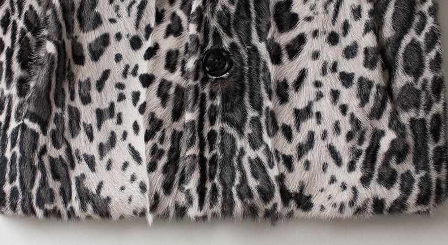 Leopard Sheep Fur Coat with Fox Fur Collar and Shoulder