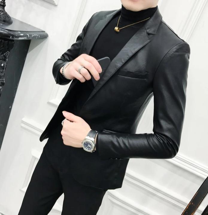 Crocodile Skin Slim Pu Leather Jackets