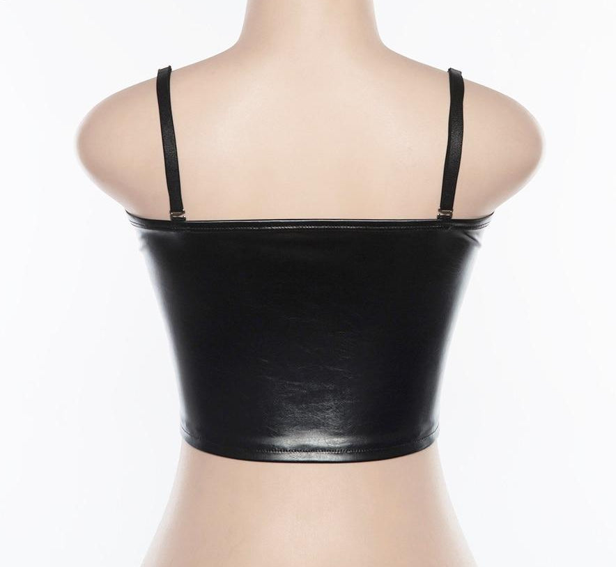 Black PU Leather Zipper Sleeveless Crop Top