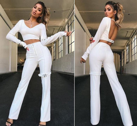 Front Zipper High Waist Pants Leg Buckle Pants