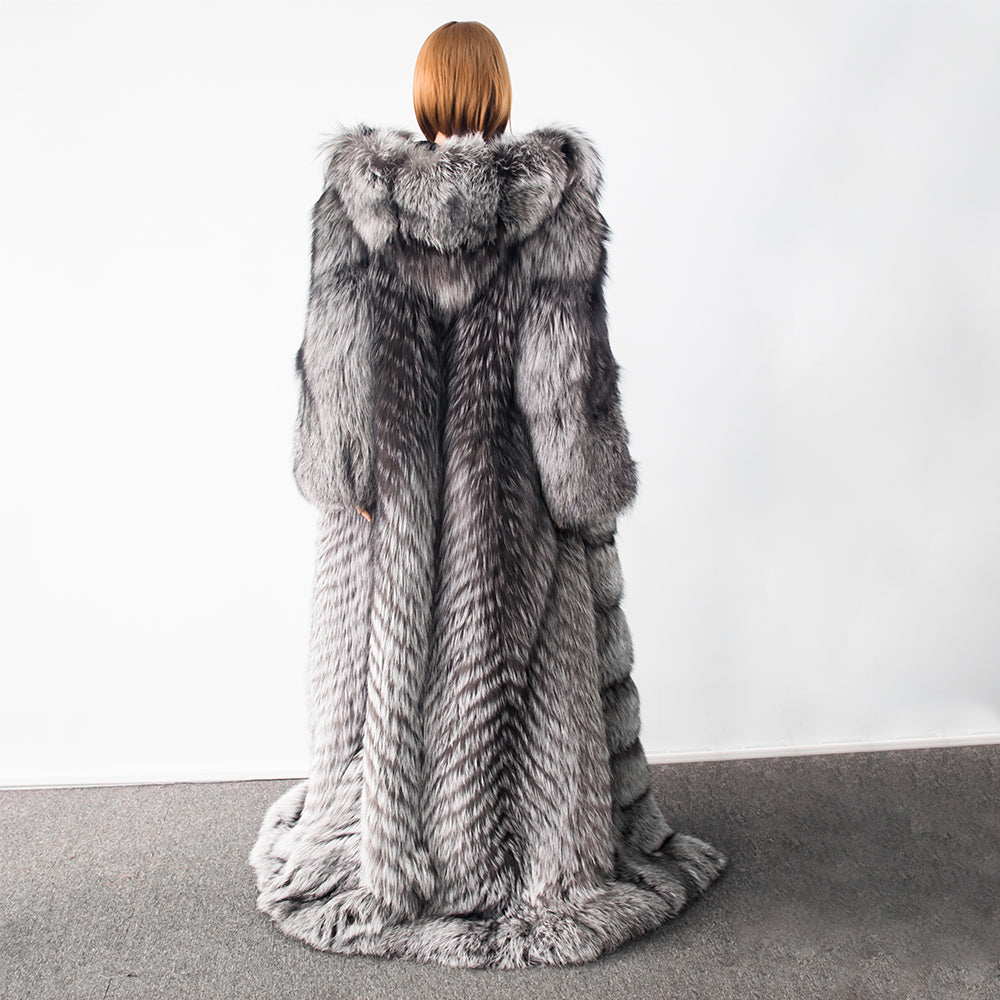 Luxury Real Fur Super Long Coat Hooded