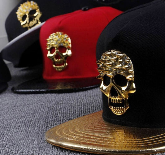 Gold Spike Skull Pu Leather Snapback Hats