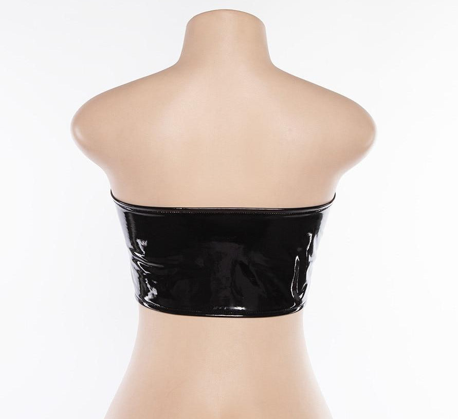PU Leather Hollow Side Lace-up Crop Top