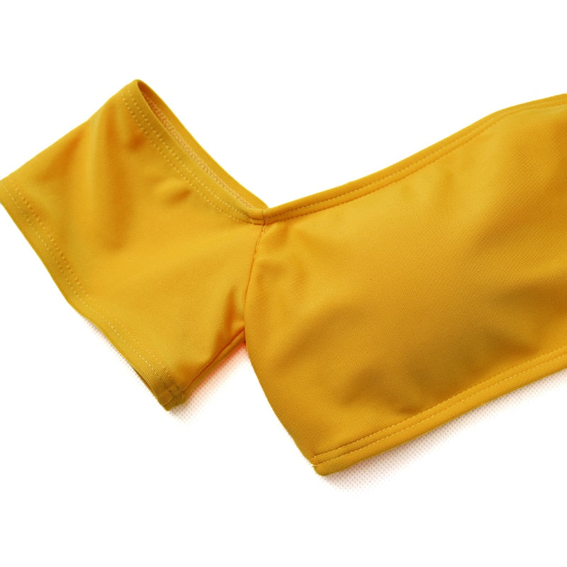 Yellow Off Shoulder Bikini With Choker