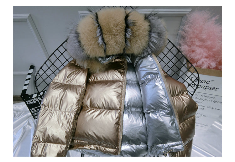 Metallic Real Fox Fur Parka Reversible Puff Jackets (Multi-Colors)