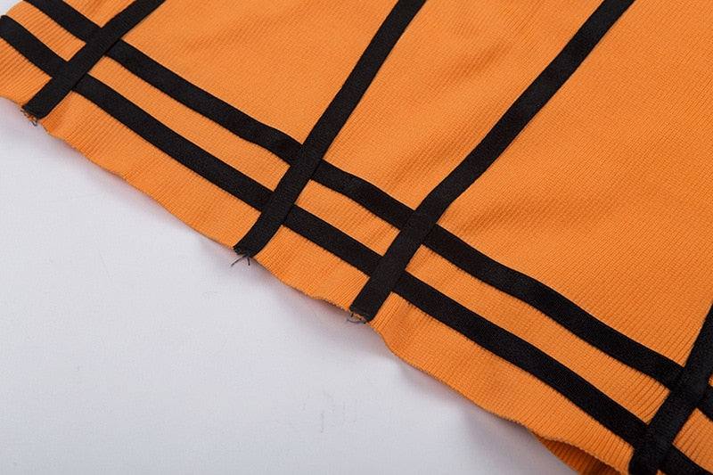 Neon Orange Halter Stripe Crop Tops