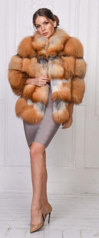 Real Gold Red Fox Fur With Mandarin Fur Collar Thick Warm Coat
