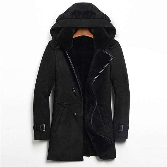 Genuine Leather Real Fur Shearling Hooded Long Coats