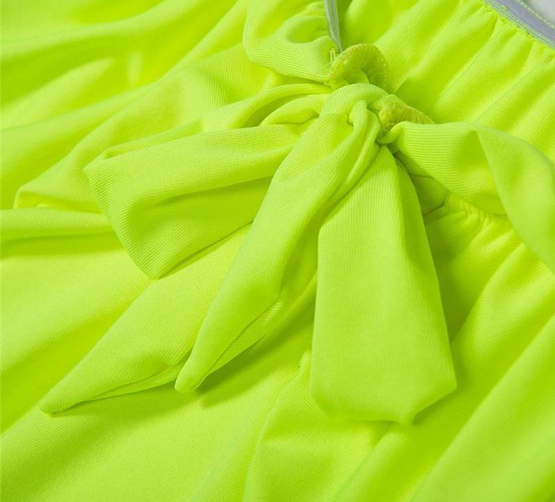 Ruched Bow Tie Basic Fluorescent Green Bodysuits