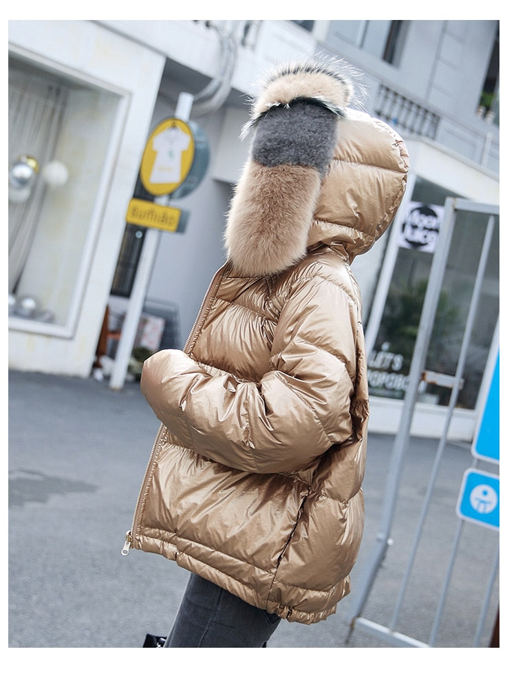 Metallic Real Fox Fur Parka Reversible Puff Jackets (Multi-Colors)