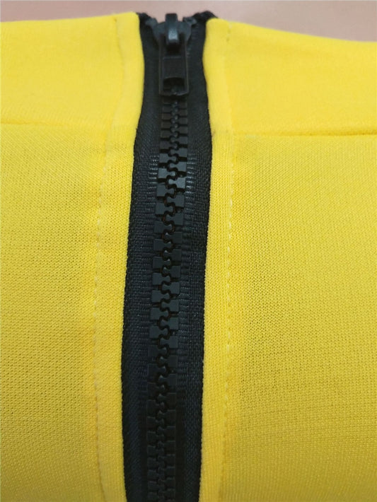 Zipper Front Slash Neck Off Shoulder Long Puff Sleeve Jumpsuits