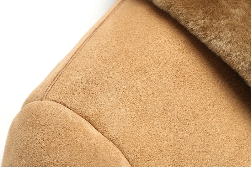 Genuine Leather Shearling Lining/Side Trim Slim Mid Coat