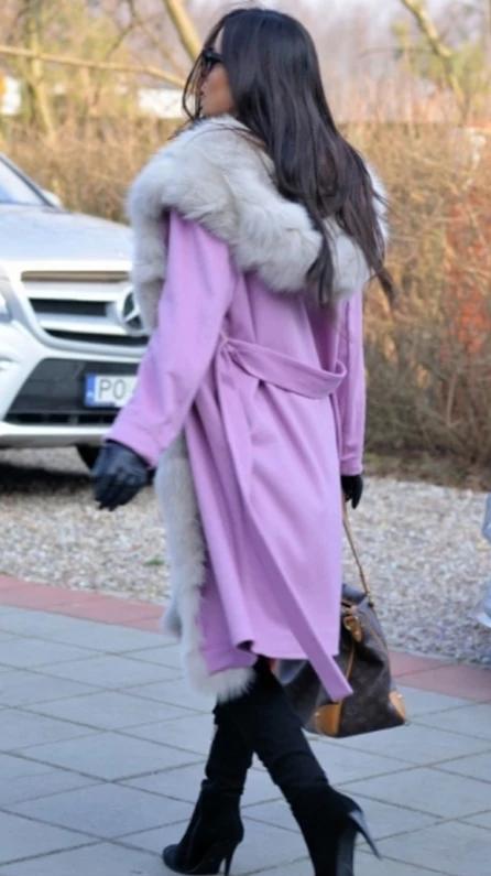 Cashmere Real Fox Fur Collar Parka Slim Robe