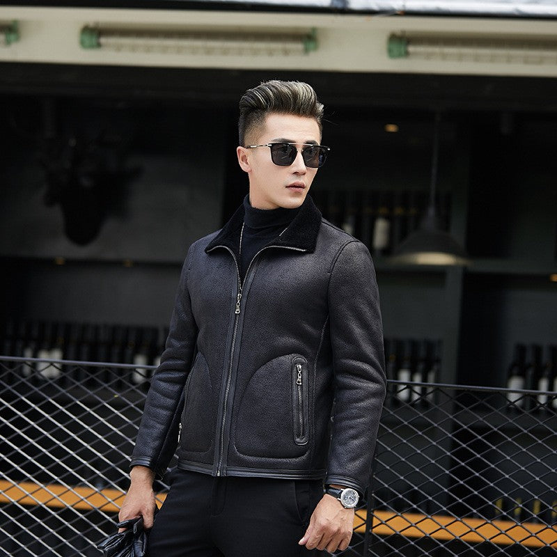 Genuine Leather With Fur Lining Slim Moto Jacket