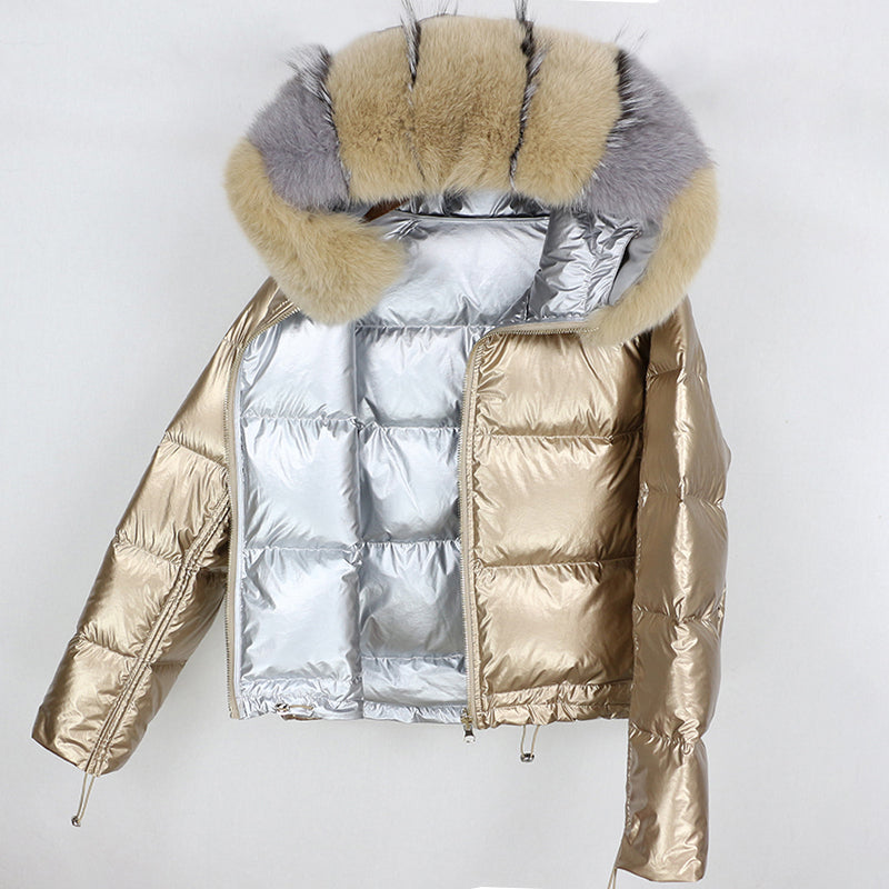 Metallic Real Fox Fur Parka Reversible Puff Jackets (Multi-Colors)