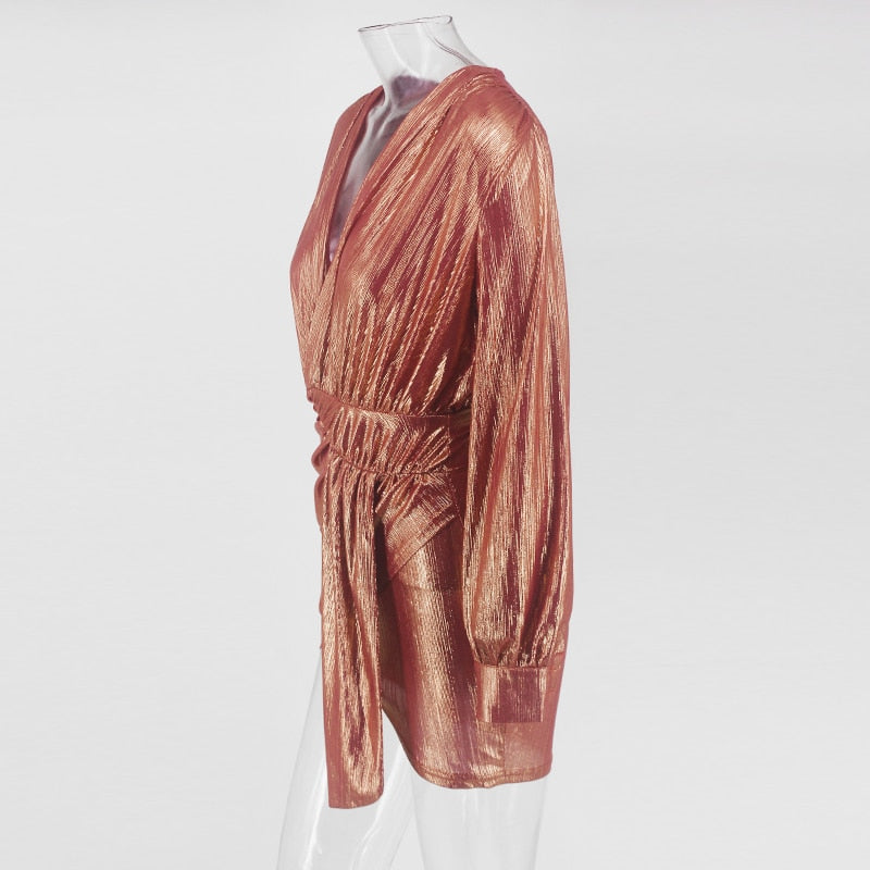 Shine Deep V Wrap Bandage Bodycon Mini Dresses