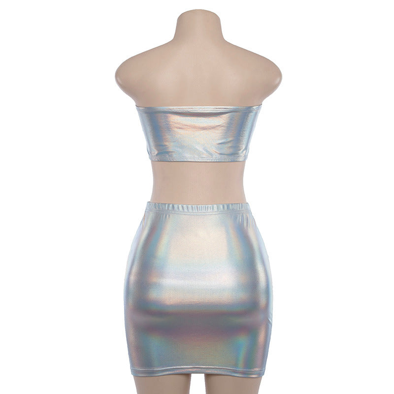 Holographic Crop Top and Mini Skirt Set