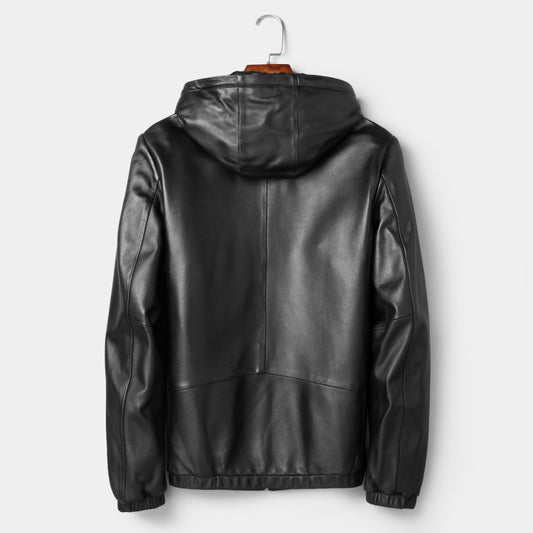 Genuine Leather Classic Hooded Short Jacket