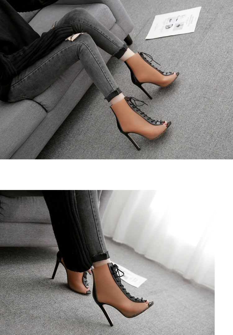 Nudish Transparent Ankle High Heel Boots