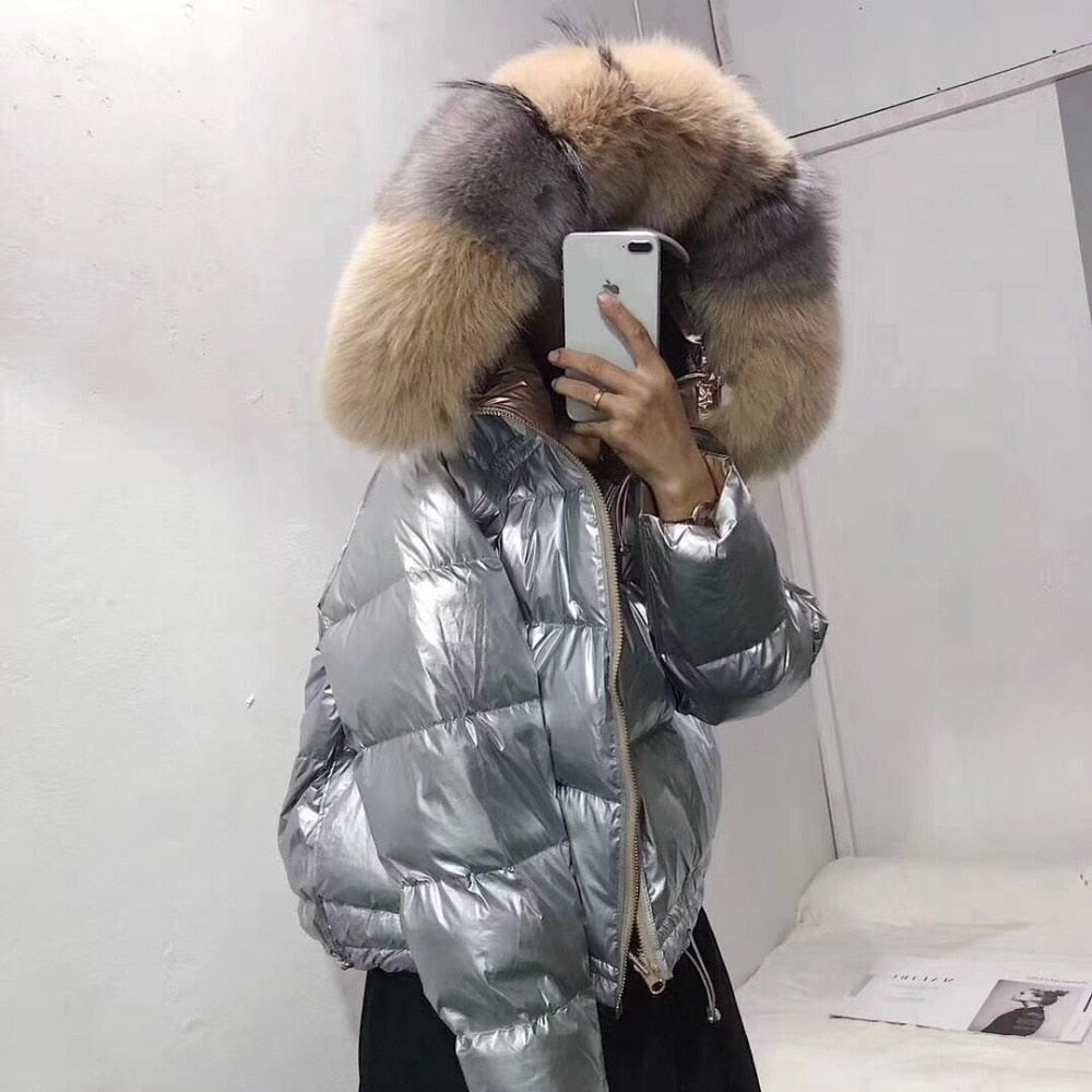 Metallic Real Fox Fur Parka Reversible Puff Jackets (Multi-Colors)