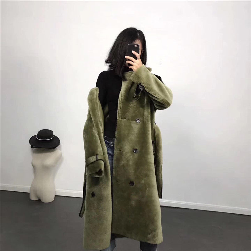 Real Sheep Fur Genuine Merino Leather Long Coats