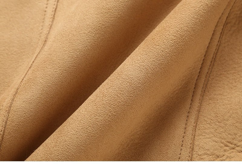 Genuine Leather Shearling Lining/Side Trim Slim Mid Coat
