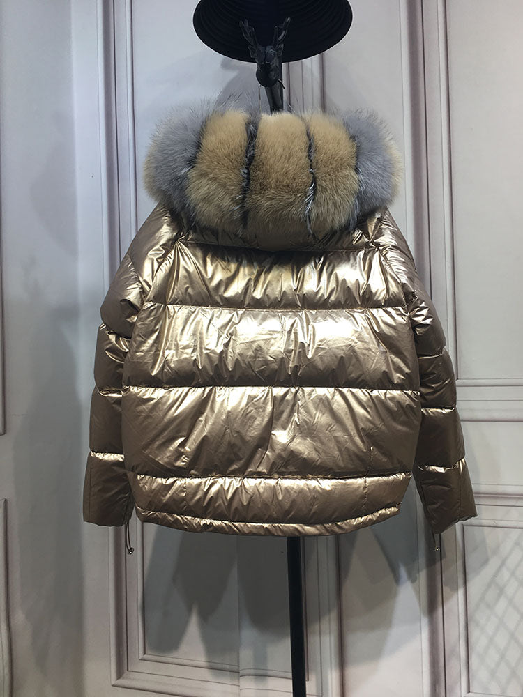 Metallic Real Fox Fur Parka Reversible Puff Jackets (Multi-Colors)