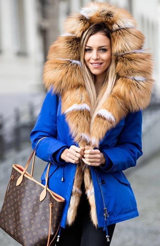Blue Rabbit Fur Lining With Real Fox Fur Collar Parka Coats