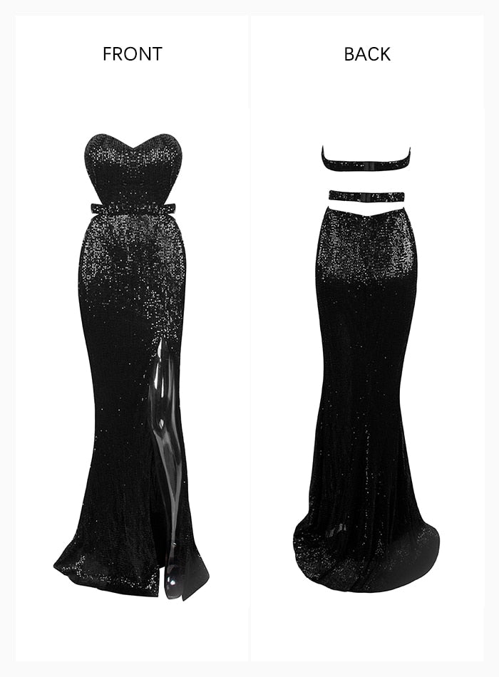 Strapless Side Cut Sequins Long Dresses
